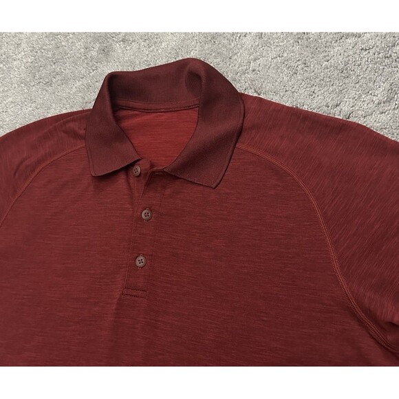 Lululemon Metal Vent Tech Polo Short Sleeve M Bold Red Mesh Golf Casual Work - Picture 4 of 8